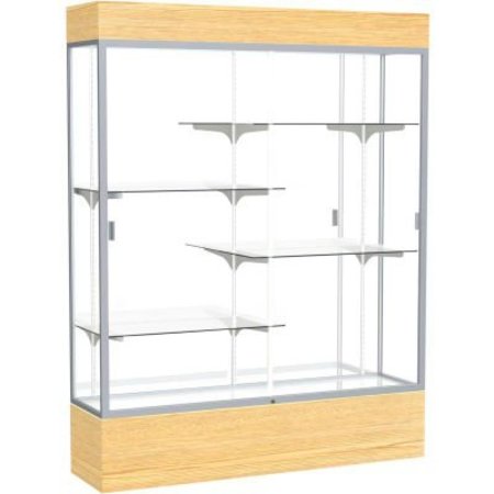 WADDELL DISPLAY CASE OF GHENT Reliant Lighted Display Case 60"W x 80"H x 16"D Light Oak Base Mirror Back Satin Natural Frame 2175MB-SN-LV